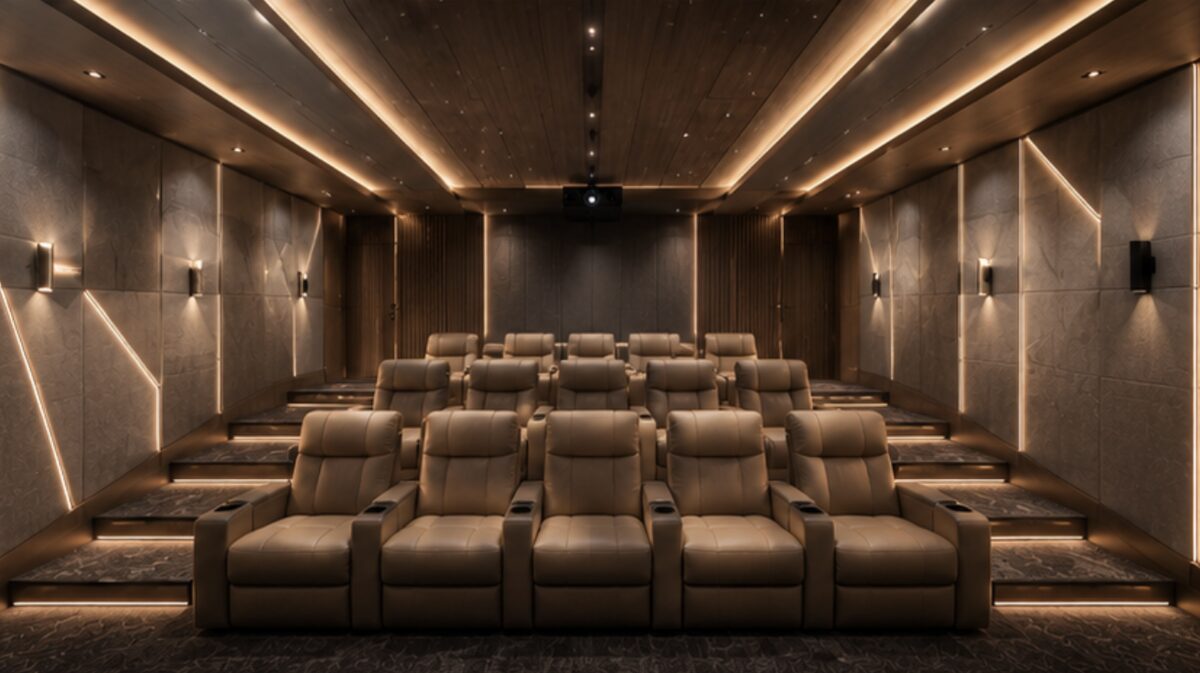Private cinema screen and stage