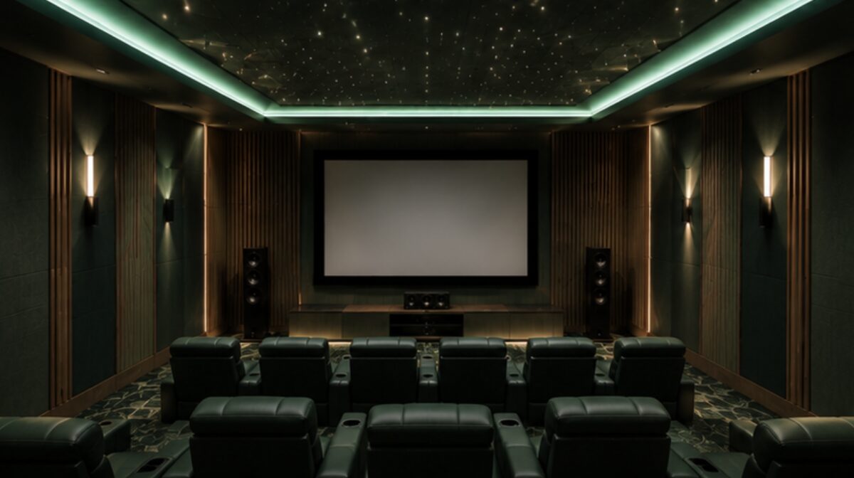 Acoustic timber ceiling in a private cinema
